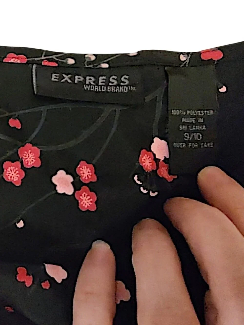 Vintage 90s Y2K Express Skirt Size 9/10 Black Pink Floral Cherry Blossom A-Line